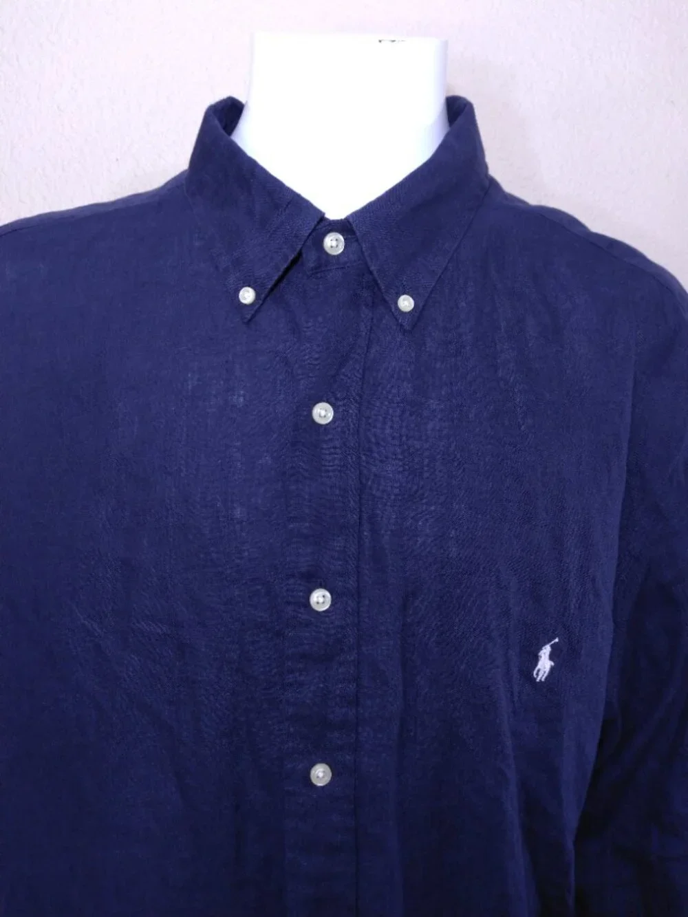 POLO RALPH LAUREN Long Sleeve Button Up Shirt 2XB Blue LINEN Mens 2XL BIG & TALL